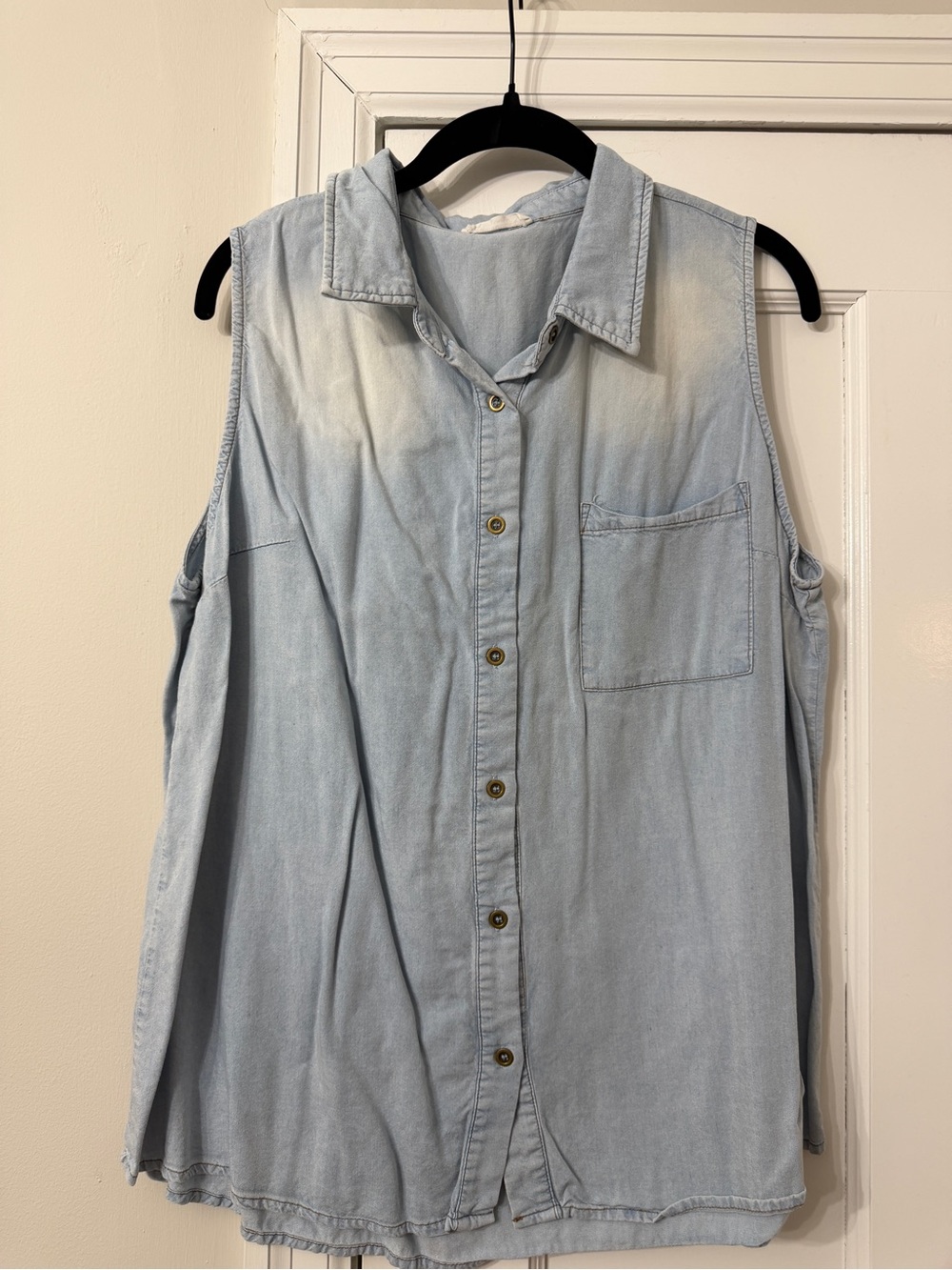 Classy Me Top, Light Denim Button-Front Shirt